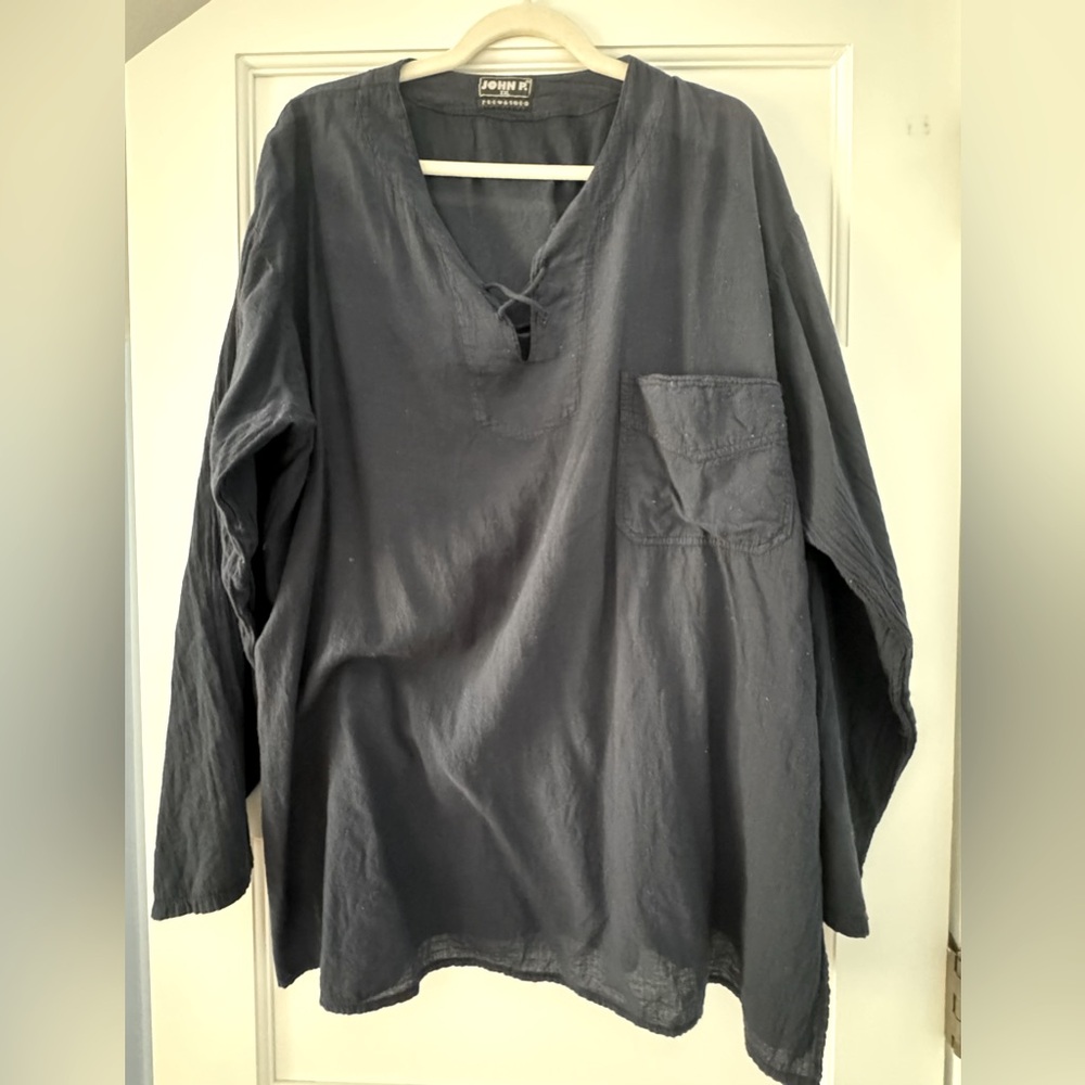 Navy Linen Style Long Sleeve Shirt